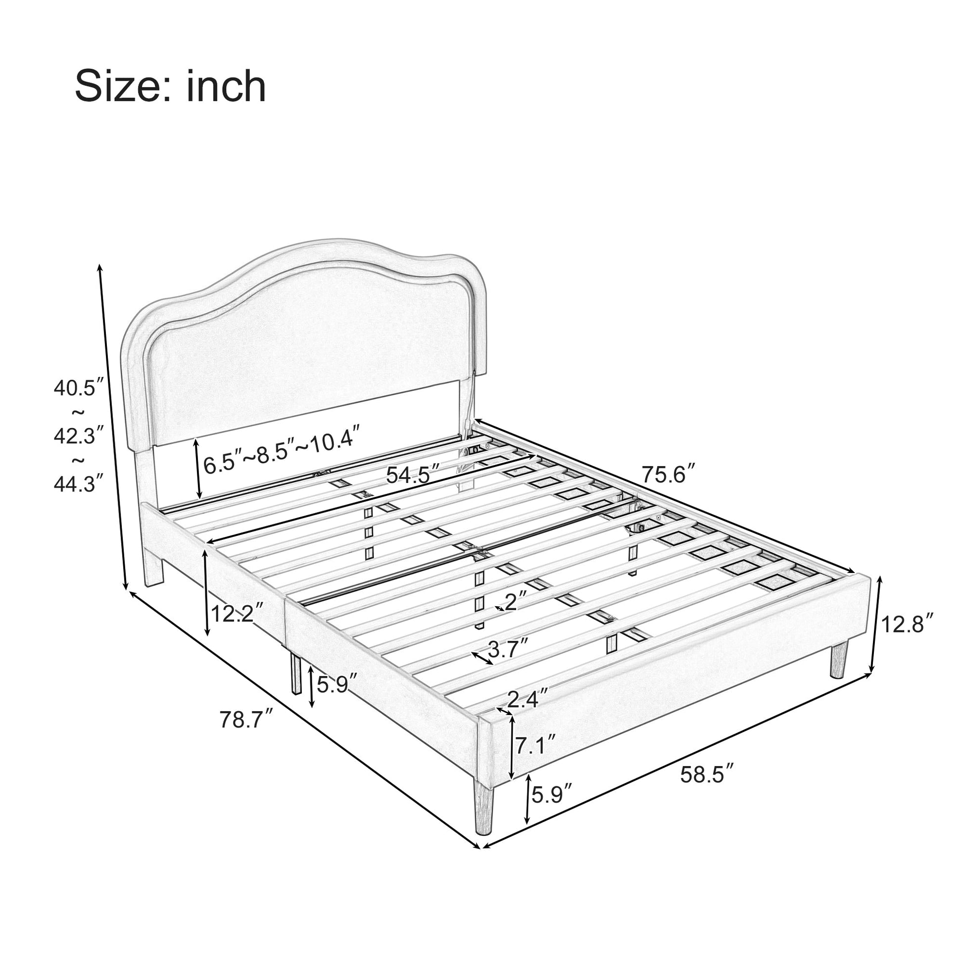 Full Size Velvet Upholstered Smart LED Bed Frame with Adjustable Height Headboard,No Box Spring Needed,Easy Assembly,Beige - Korvel