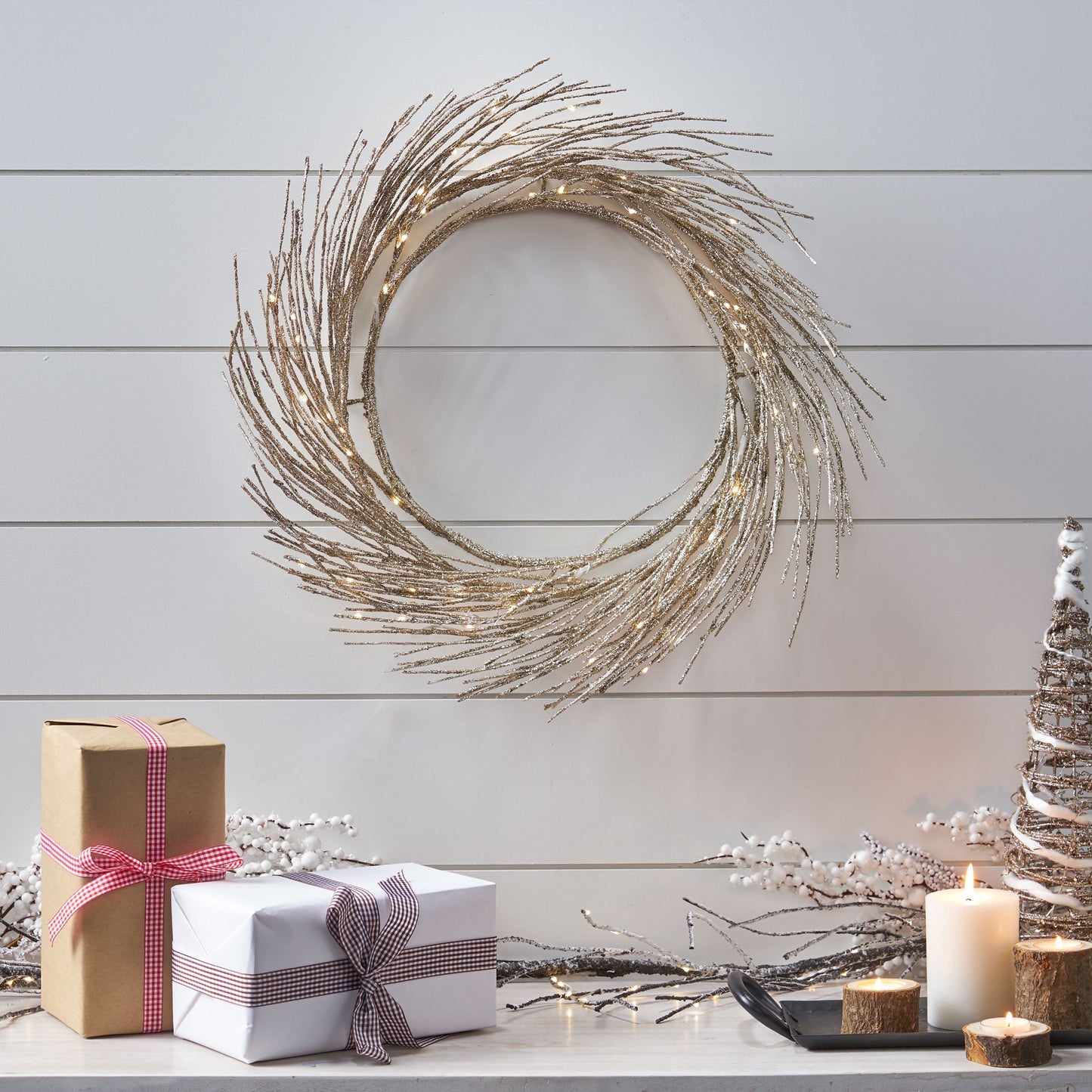 Elegant 24" Paper Wreath with LED Lights