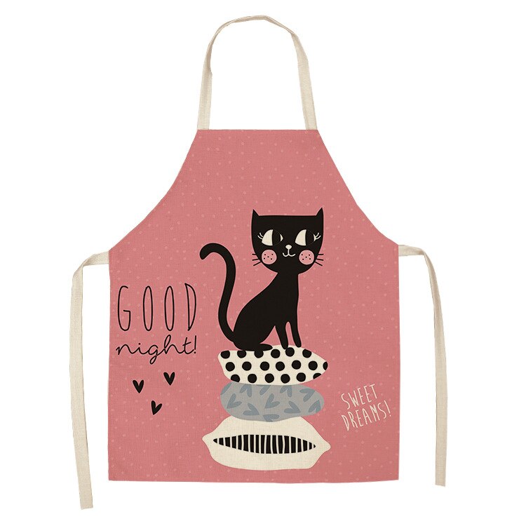 Cat Kitchen Aprons For Women Cotton Linen Bibs Household Cleaning Pinafore Home Cooking Apron kids kitchen barber - Korvel