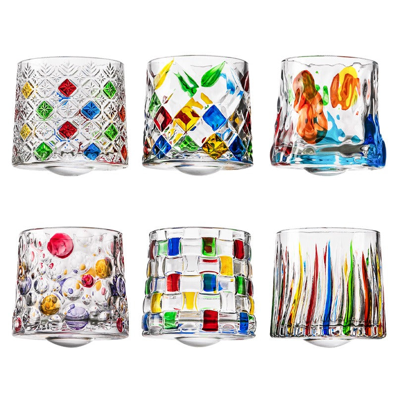 Hand drawn rotating glass cups multiple multi-purpose whiskey glasses rotating glass cups - Korvel