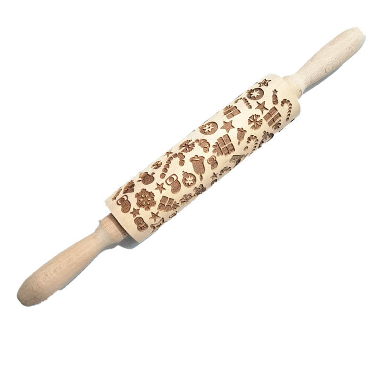 Wooden Rolling Pin Beech Wood Laser Engraved Printing Rolling Pin Christmas Flip Sugar Cookie Pressing Stick - Korvel