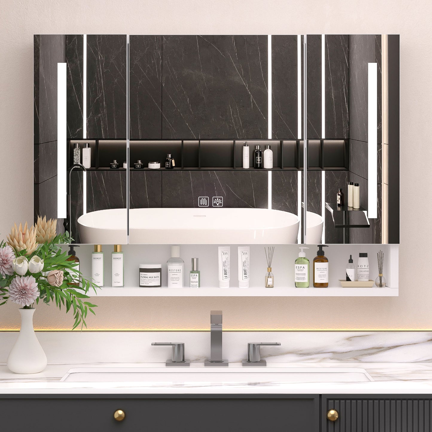 Modern 39x28 Inch Bathroom Medicine Cabinet with LED Lights
