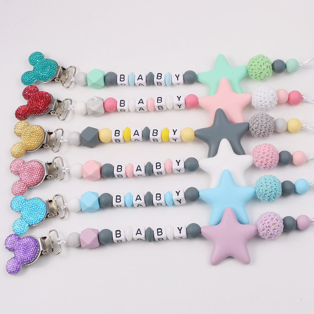 Five pointed star silicone pacifier chain pacifier chain baby products silicone pacifier clip baby teether anti-drop chain anti-drop belt - Korvel