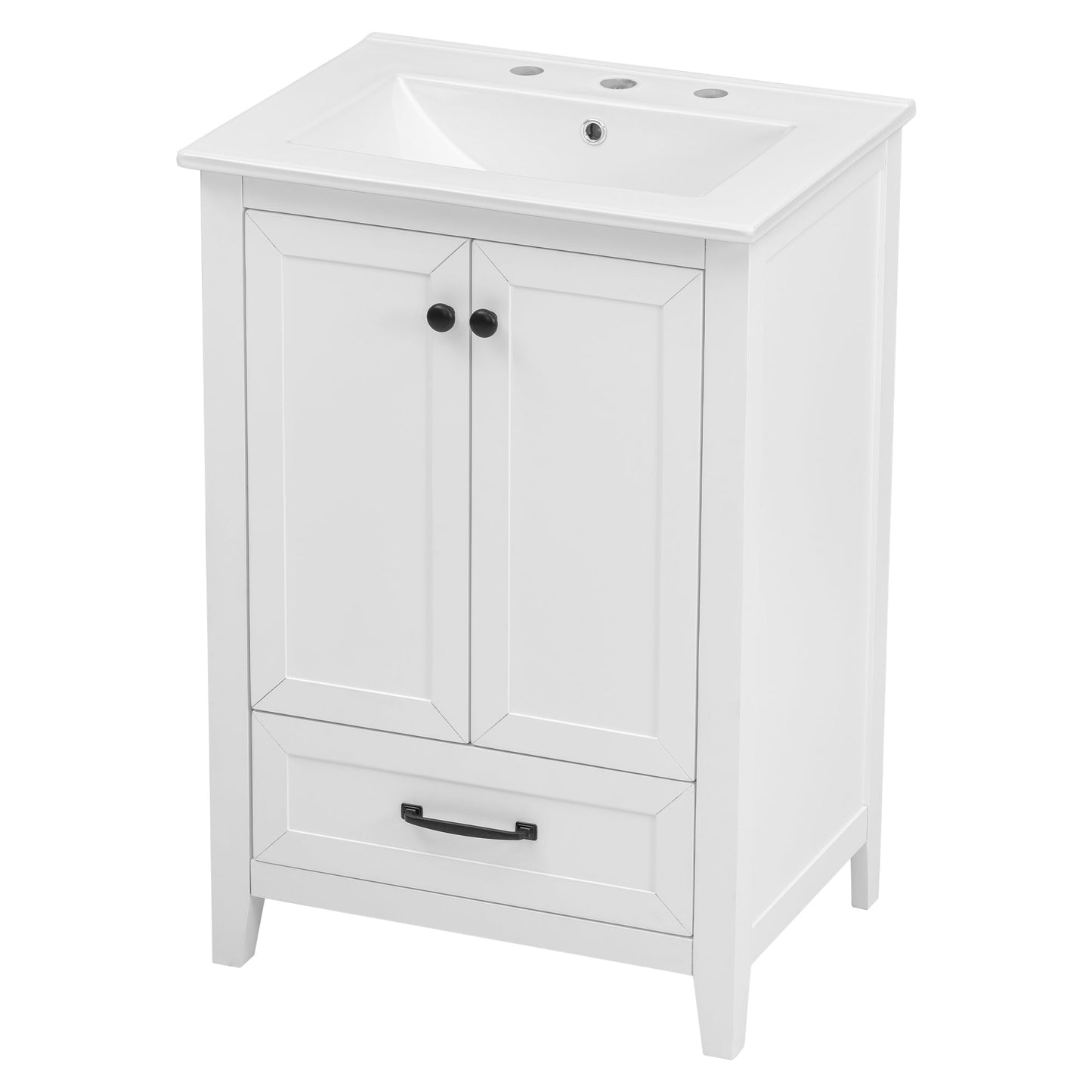 24" Bathroom Vanity with Sink, Bathroom Vanity Cabinet with One Drawer and Doors, Solid Wood and MDF, White - Korvel