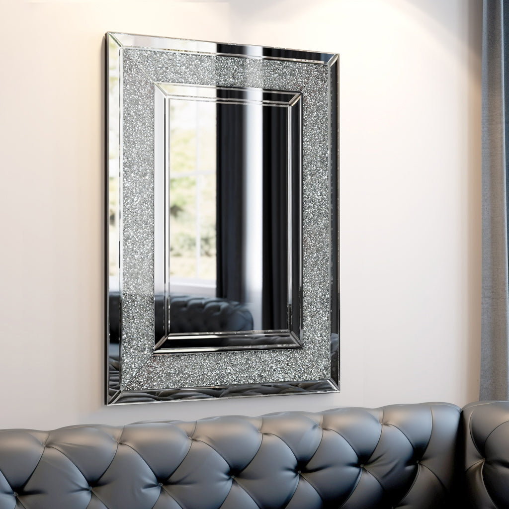 Large Wall-Mounted Silver Decorative Rectangular Wall Mirror for Home, Living Room, Bedroom, Entryway (clear HD mirror) - Korvel