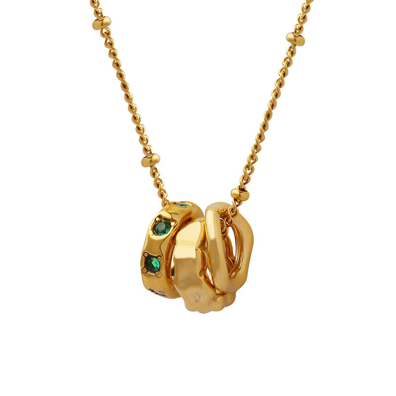 Fashion OL Titanium Steel Pendant Inlaid with Zircon Accessories Versatile Three Ring Buckle Necklace for Women - Korvel