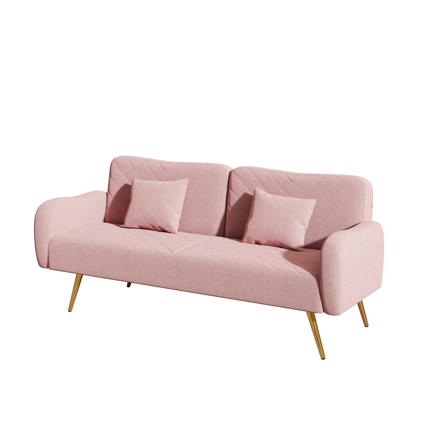 70.47" Pink Fabric Double Sofa with Split Backrest and Two Throw Pillows - Korvel