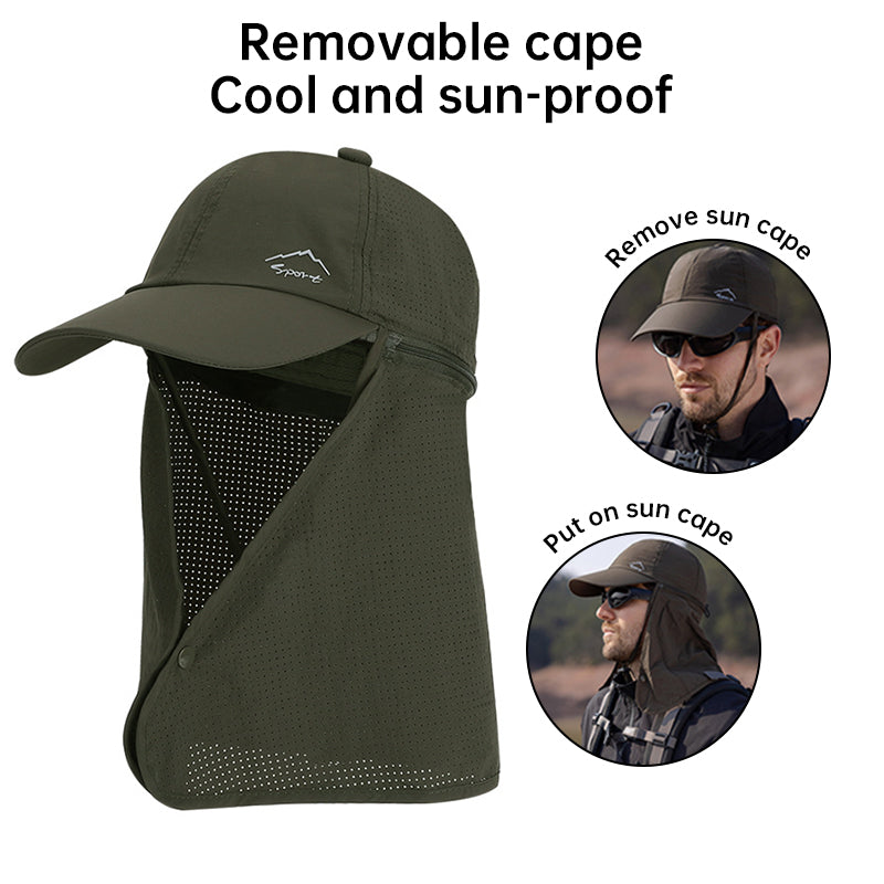 1pc Summer Baseball Cap with Detachable 360° Neck Sun Flap. For men, hiking, fishing, outdoor. - Korvel