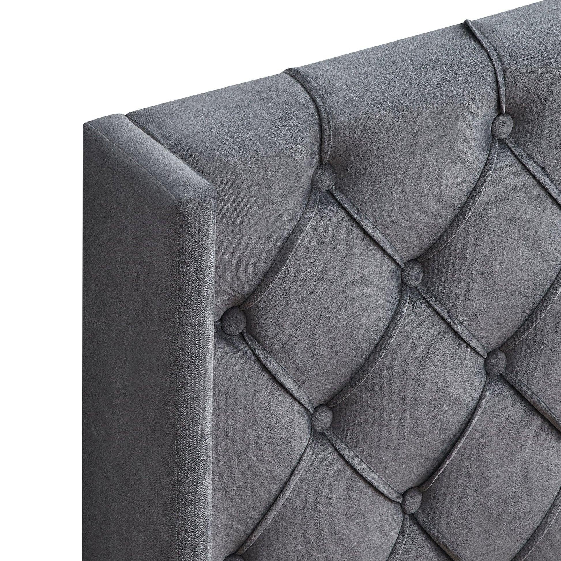 Velvet Button Tufted-Upholstered Bed with Wings Design - Strong Wood Slat Support - Easy Assembly - Gray Queen platform bed - Korvel