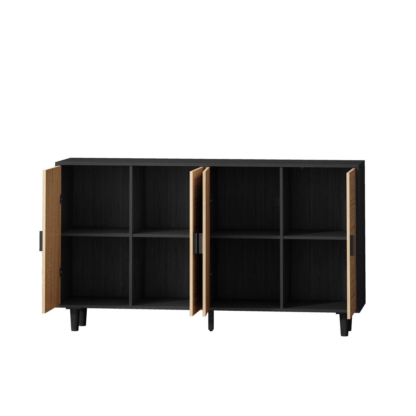 62.20"Elegant and Functional 4-Door Rattan Decorative Storage Cabinet,for Bedroom,Living Room,Office,Easy Assembly,Black - Korvel