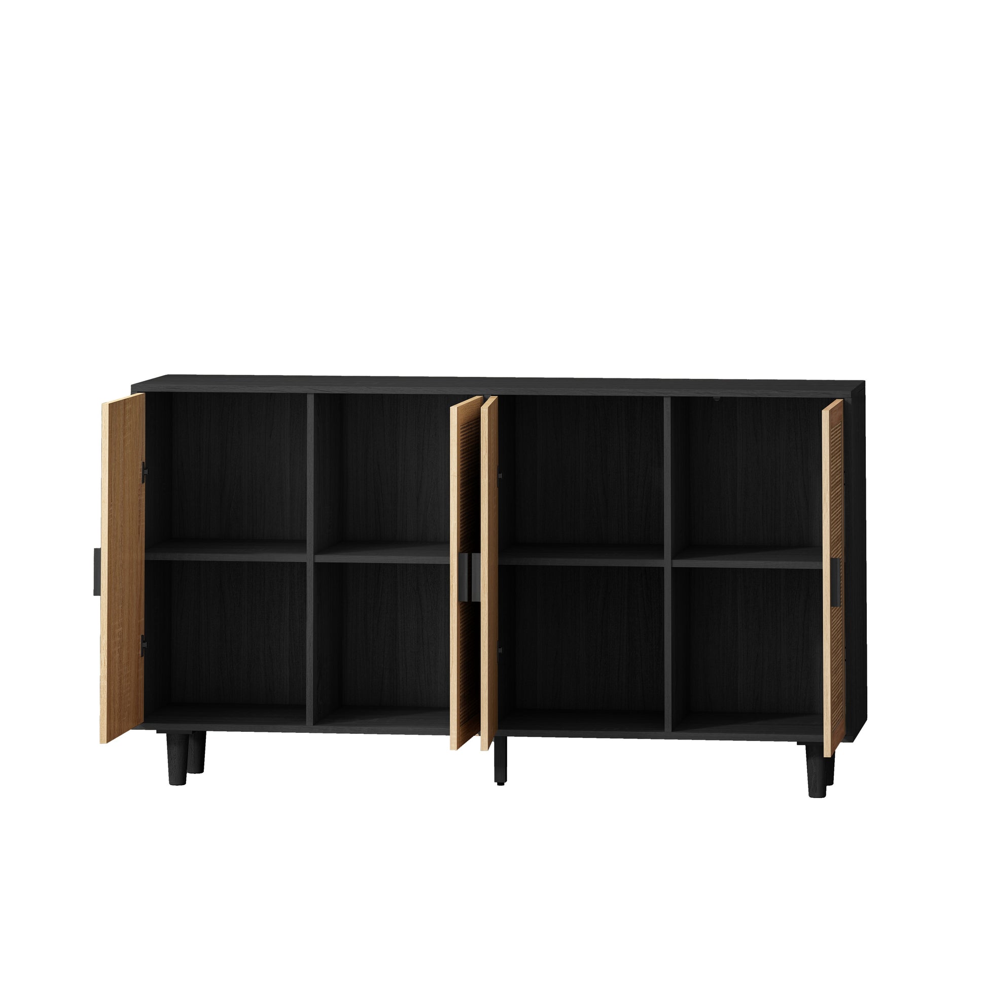 62.20"Elegant and Functional 4-Door Rattan Decorative Storage Cabinet,for Bedroom,Living Room,Office,Easy Assembly,Black - Korvel
