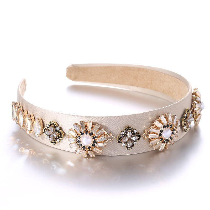 Elegant Baroque Retro Water Diamond Pearl Hair Hoop