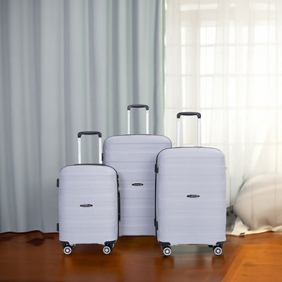 Hardshell Suitcase Spinner Wheels PP Luggage Sets Lightweight Durable Suitcase with TSA Lock,3-Piece Set (20/24/28) ,Silver - Korvel