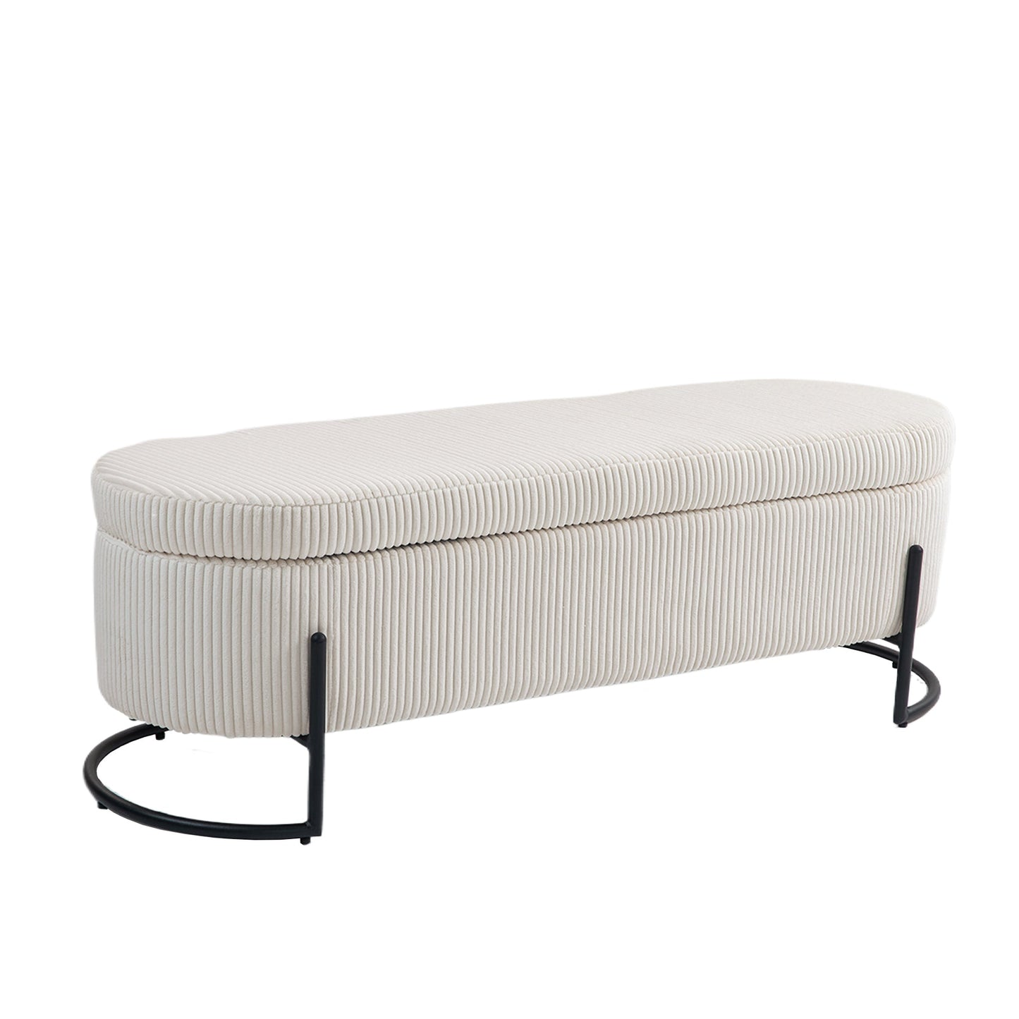 COOLMOR storage Ottoman chair with safety hinge and soft cushion fabric storage Ottoman stool (beige) - Korvel