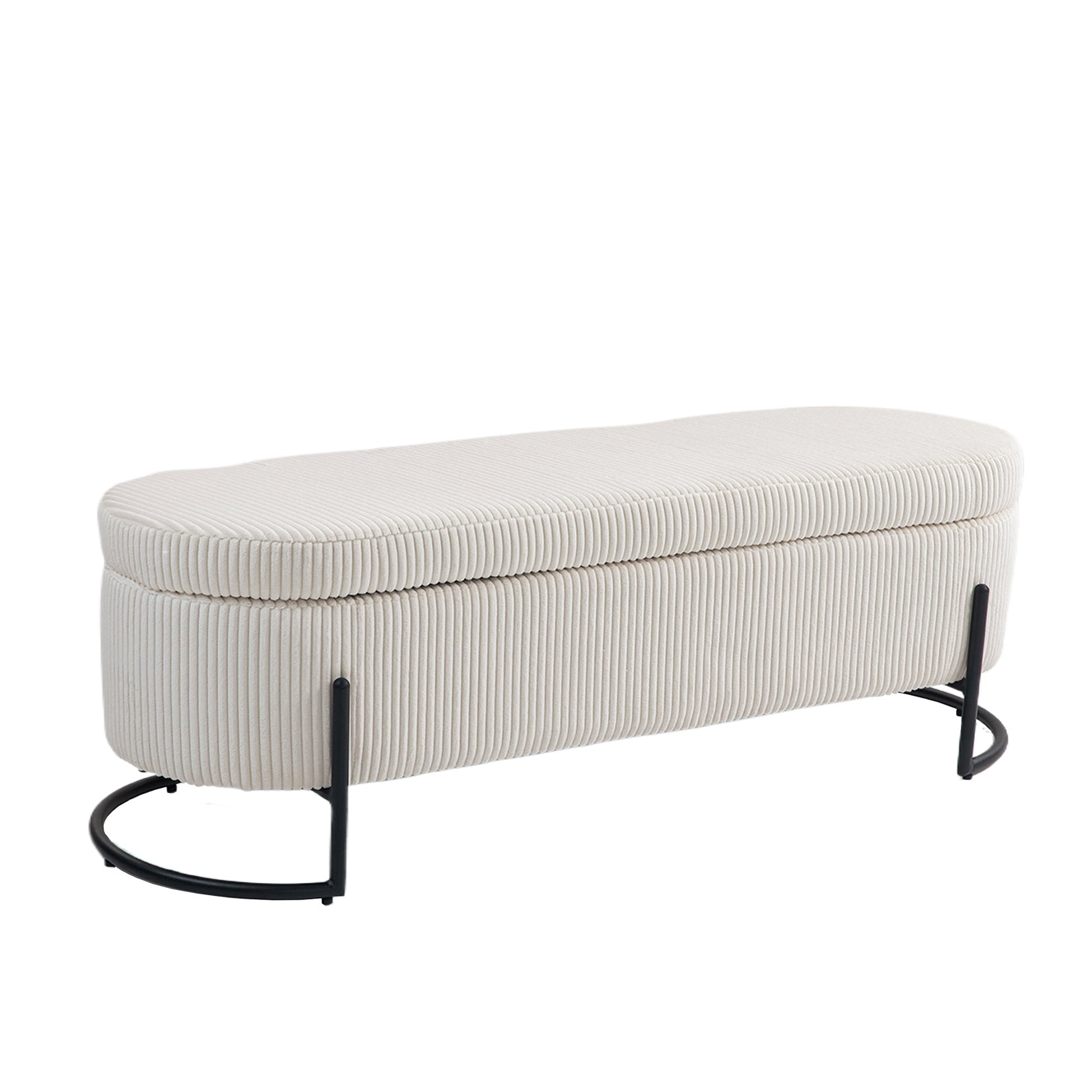 COOLMOR storage Ottoman chair with safety hinge and soft cushion fabric storage Ottoman stool (beige) - Korvel