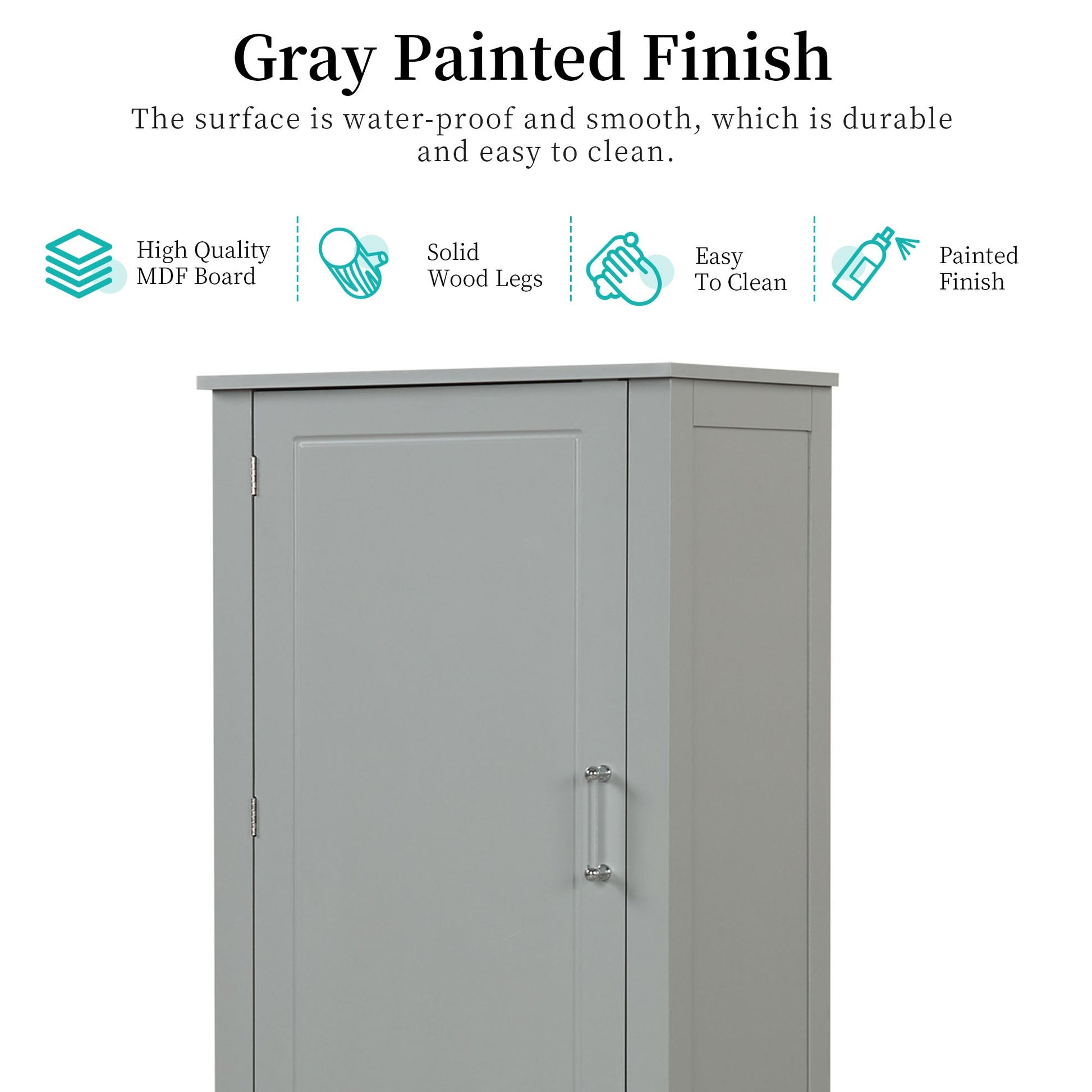 Tall Bathroom Storage Cabinet, Freestanding Storage Cabinet with Two Drawers and Adjustable Shelf, MDF Board , Grey - Korvel