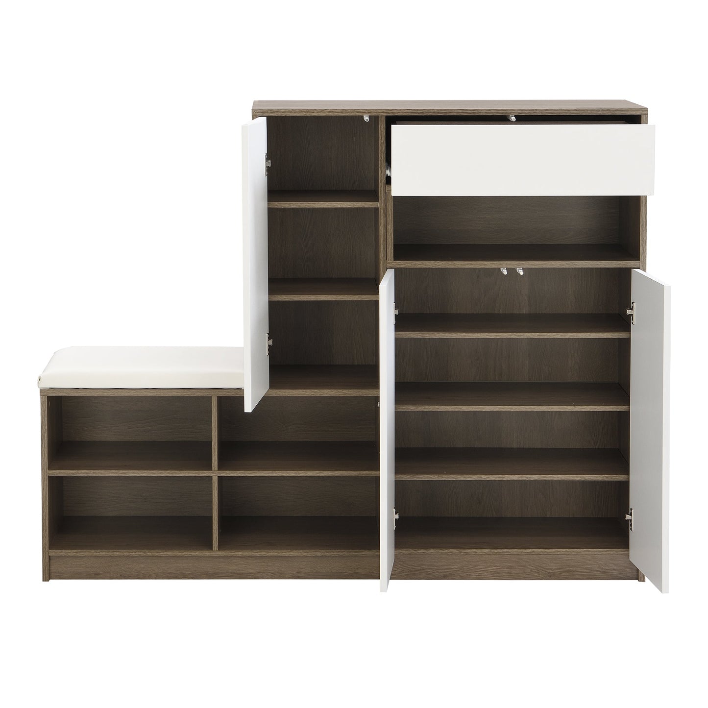 ON-TRANS 2-in-1 shoe storage platform and shoe cabinet, with soft cushioned seats and adjustable shelves, white - Korvel