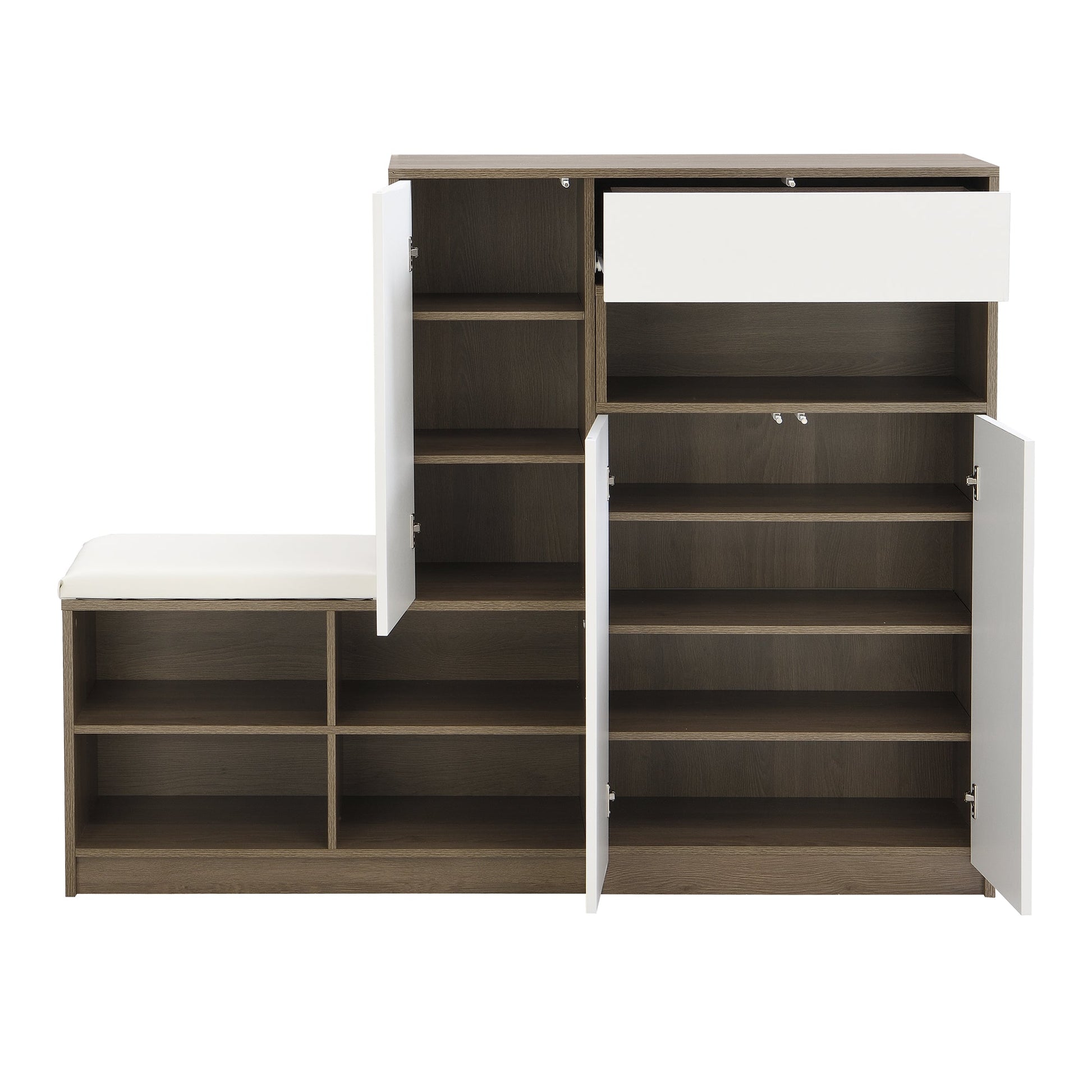 ON-TRANS 2-in-1 shoe storage platform and shoe cabinet, with soft cushioned seats and adjustable shelves, white - Korvel