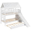 Twin over Twin House Bunk Bed with Trundle and Slide Storage Staircase Roof and Window Design  White - Korvel