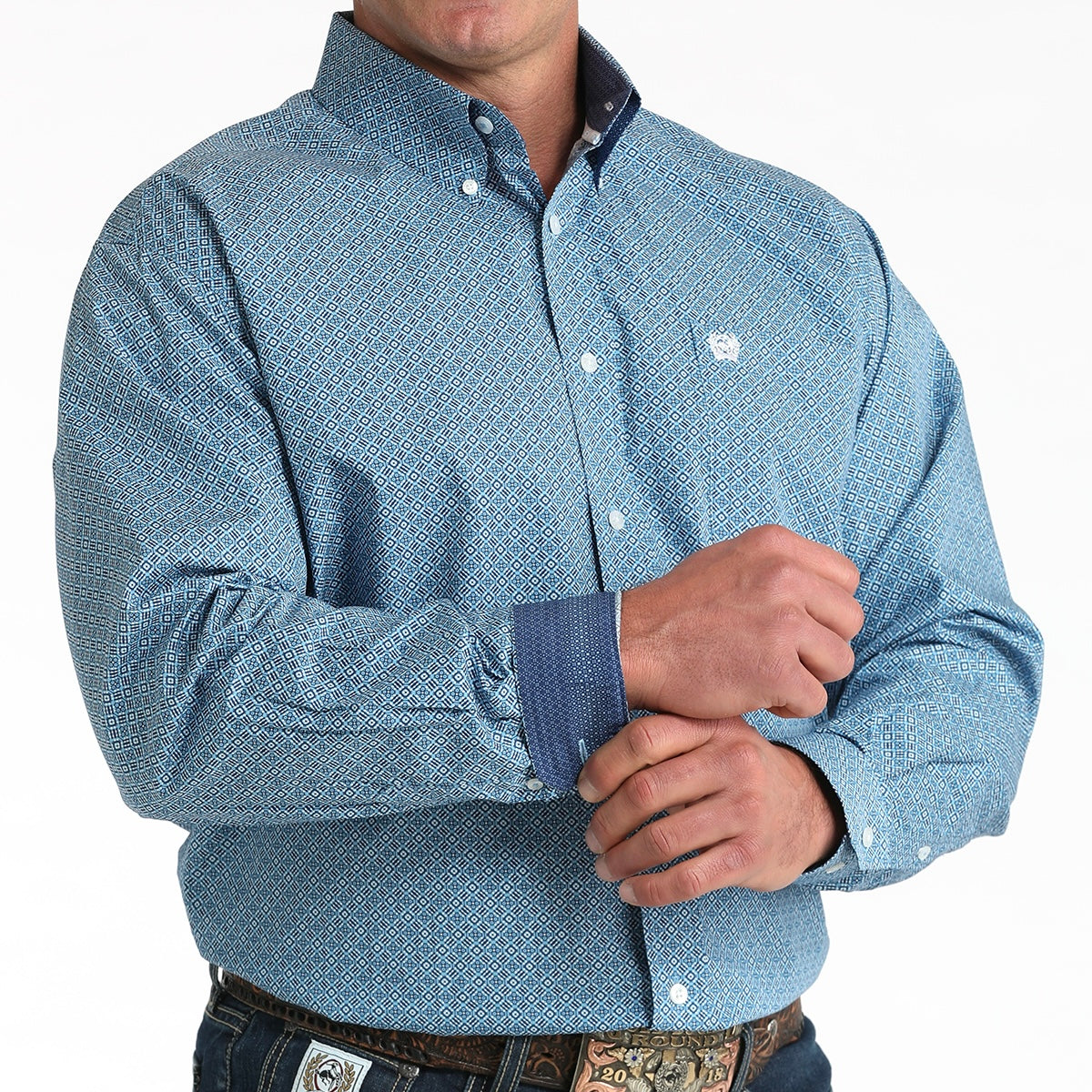 Cinch Men's Long Sleeve Shirt with Blue Diamond Design - Korvel