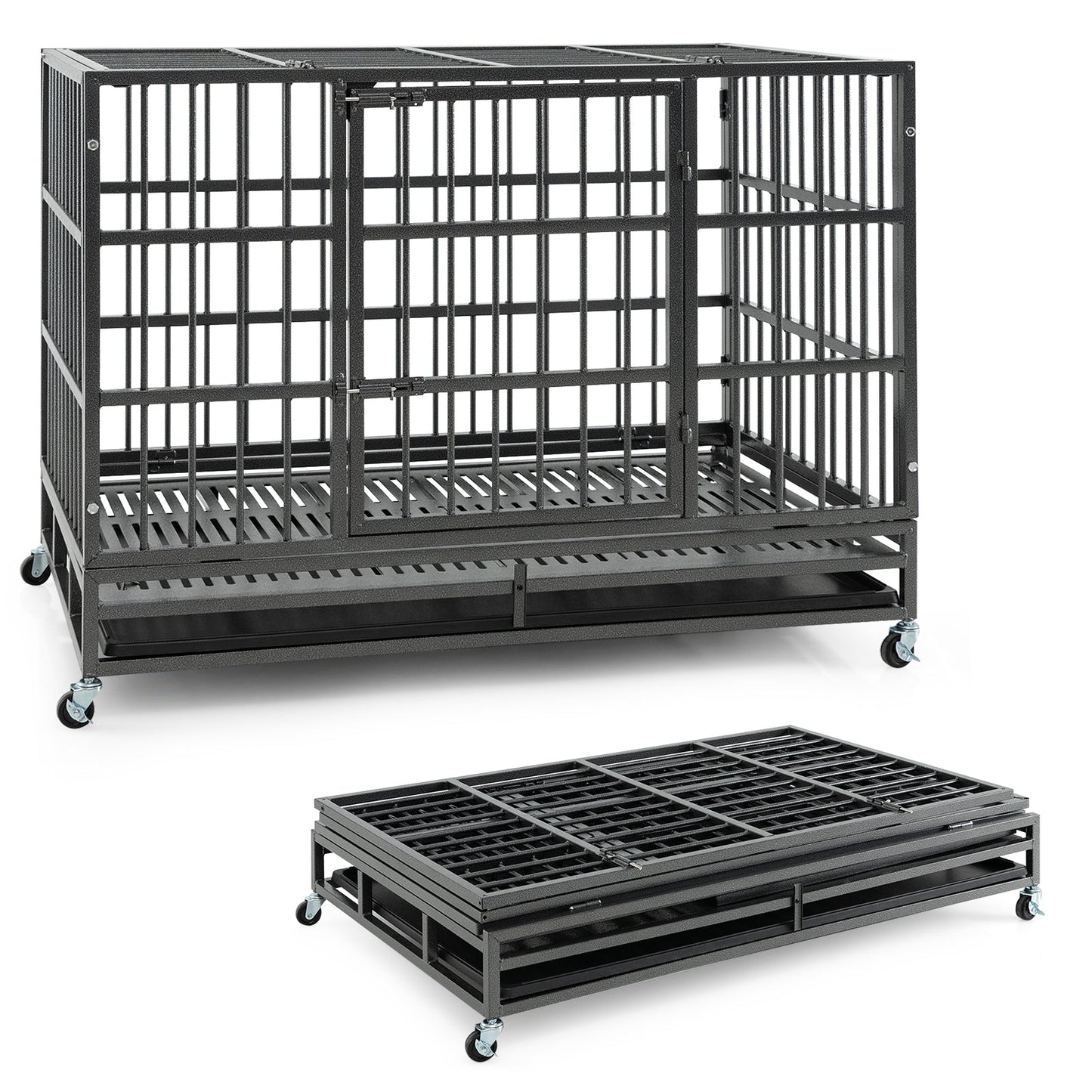 Jaula para Perros de Metal Plegable de 48 Pulgadas con Ruedas Bloqueables