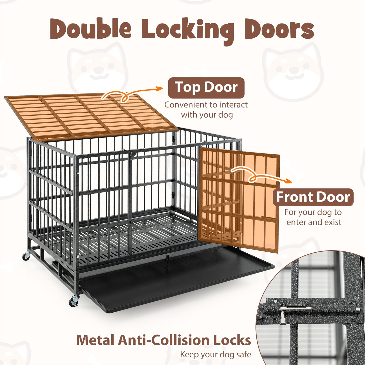 Jaula para Perros de Metal Plegable de 48 Pulgadas con Ruedas Bloqueables