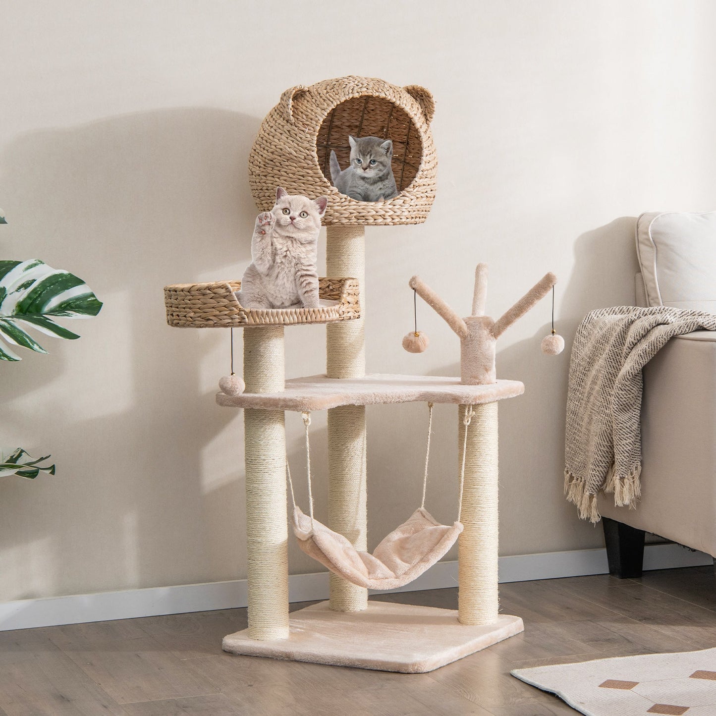 Multi-Level Cat Tree with Condo, Hammock & Rotatable Balls