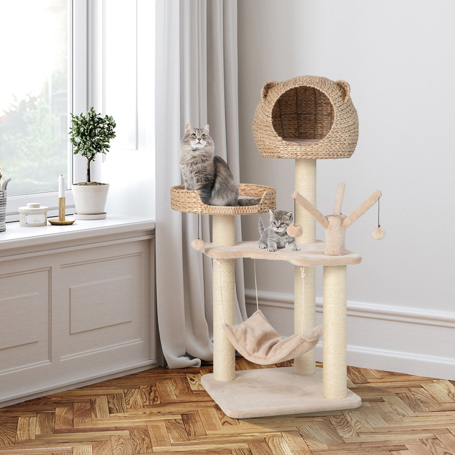 Multi-Level Cat Tree with Condo, Hammock & Rotatable Balls