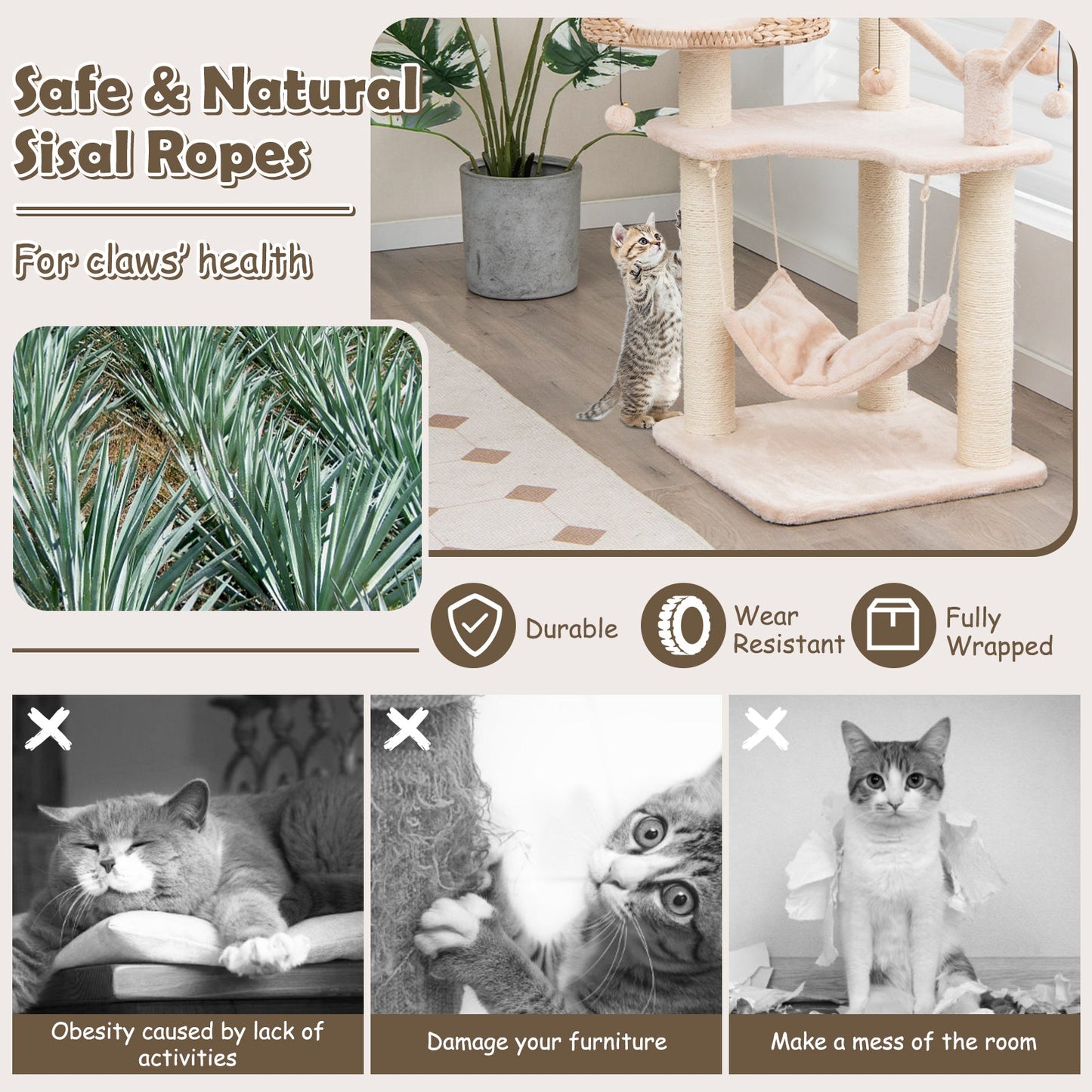 Multi-Level Cat Tree with Condo, Hammock & Rotatable Balls