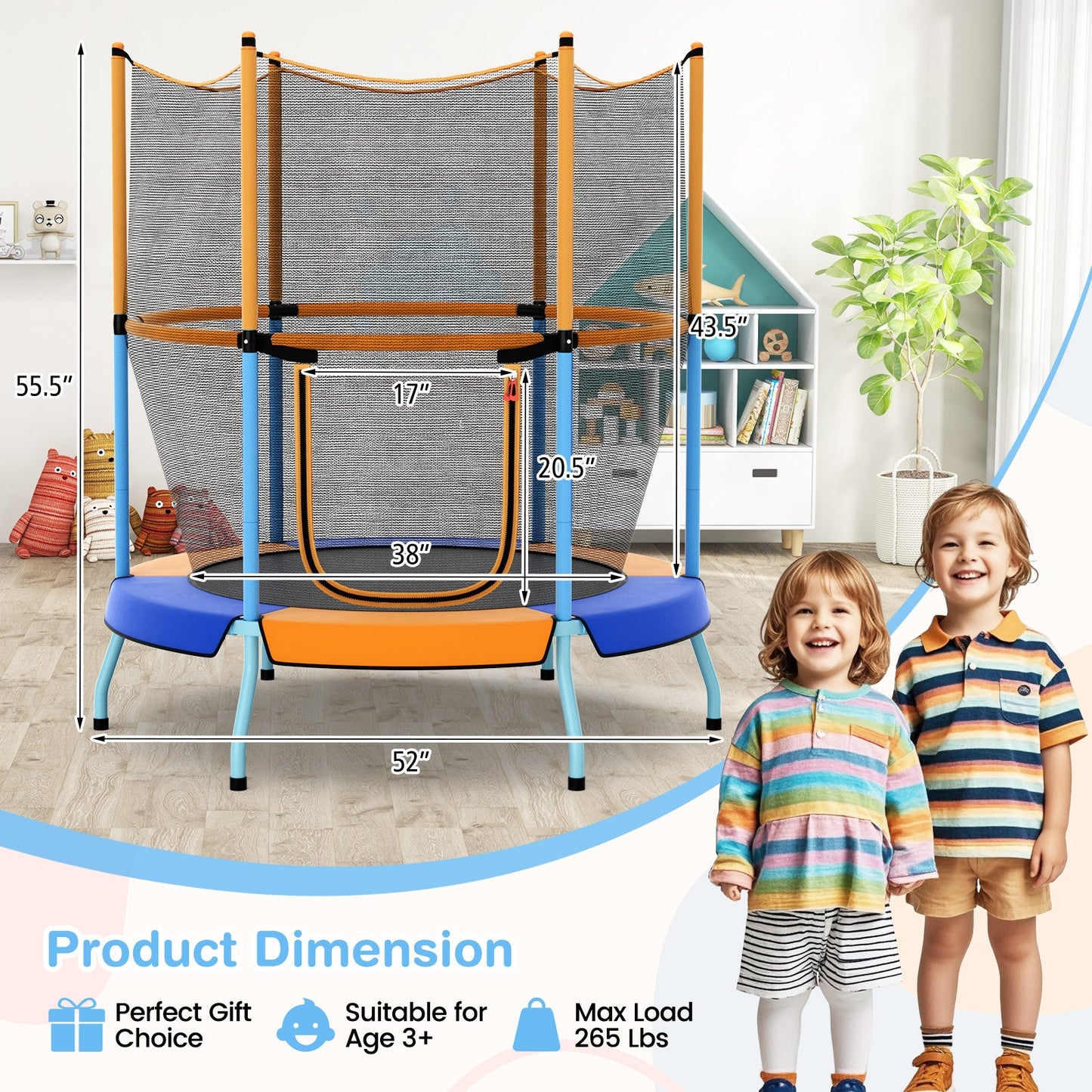 Trampoline pour tout-petits de 48 pouces avec filet de sécurité - Orange