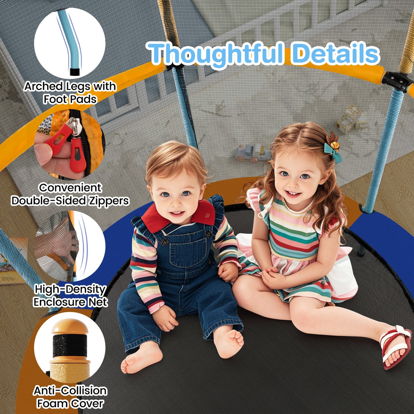 Trampoline pour tout-petits de 48 pouces avec filet de sécurité - Orange