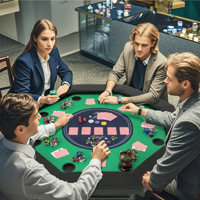 48-Inch Foldable Poker Table with Padded Rails and Cup Holders