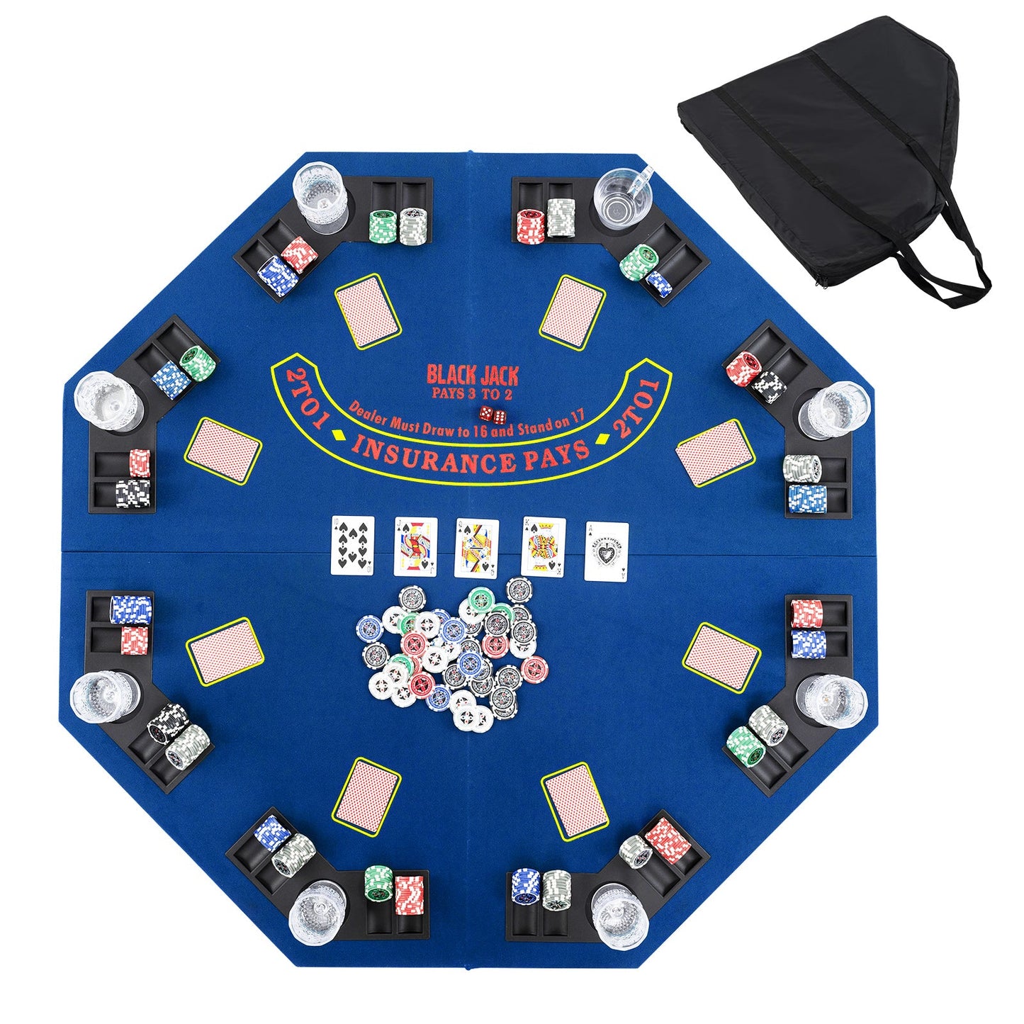 Gbruno 48 Inch 8-Player Foldable Poker Table Top - Blue
