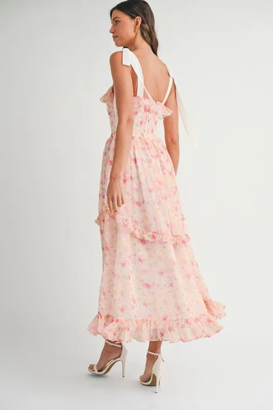 Robe Midi Imprimée Florale Élégante avec Bretelles