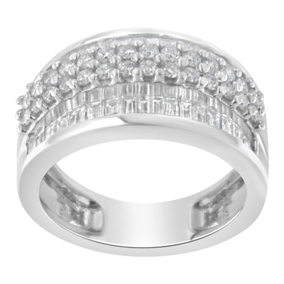 14K White Gold Round & Baguette Diamond Engagement Ring