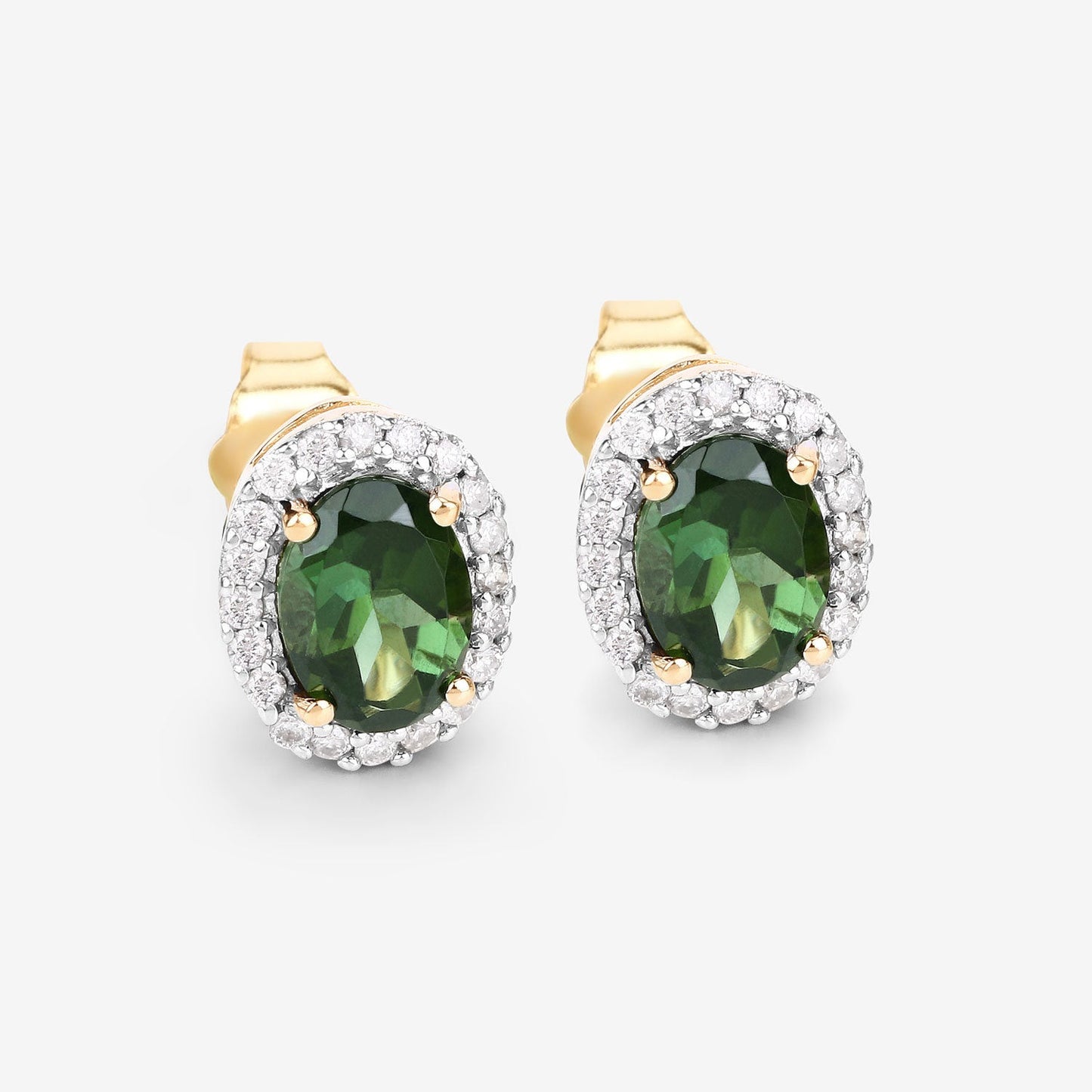 1.92 Carat Green Tourmaline & Diamond 14K Yellow Gold Earrings