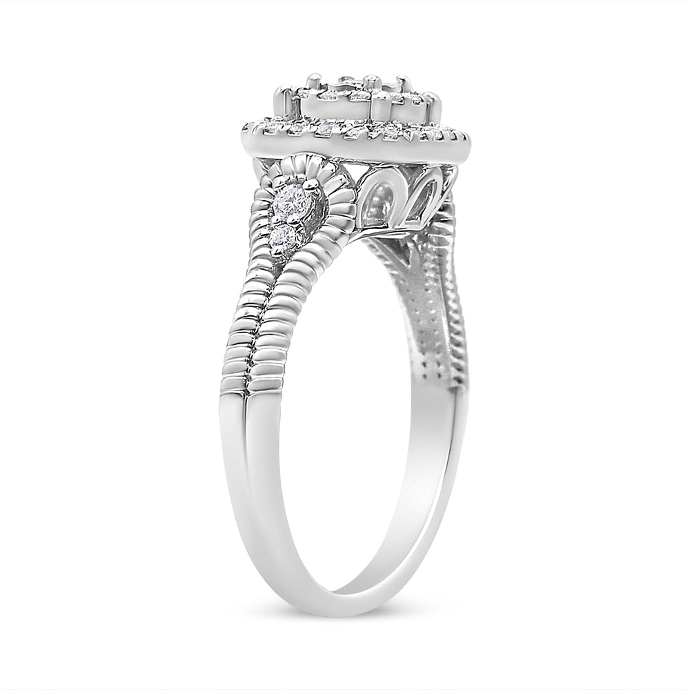 Anillo de cóctel de diamante redondo de .925 plata esterlina 1/3 Cttw - Talla 7