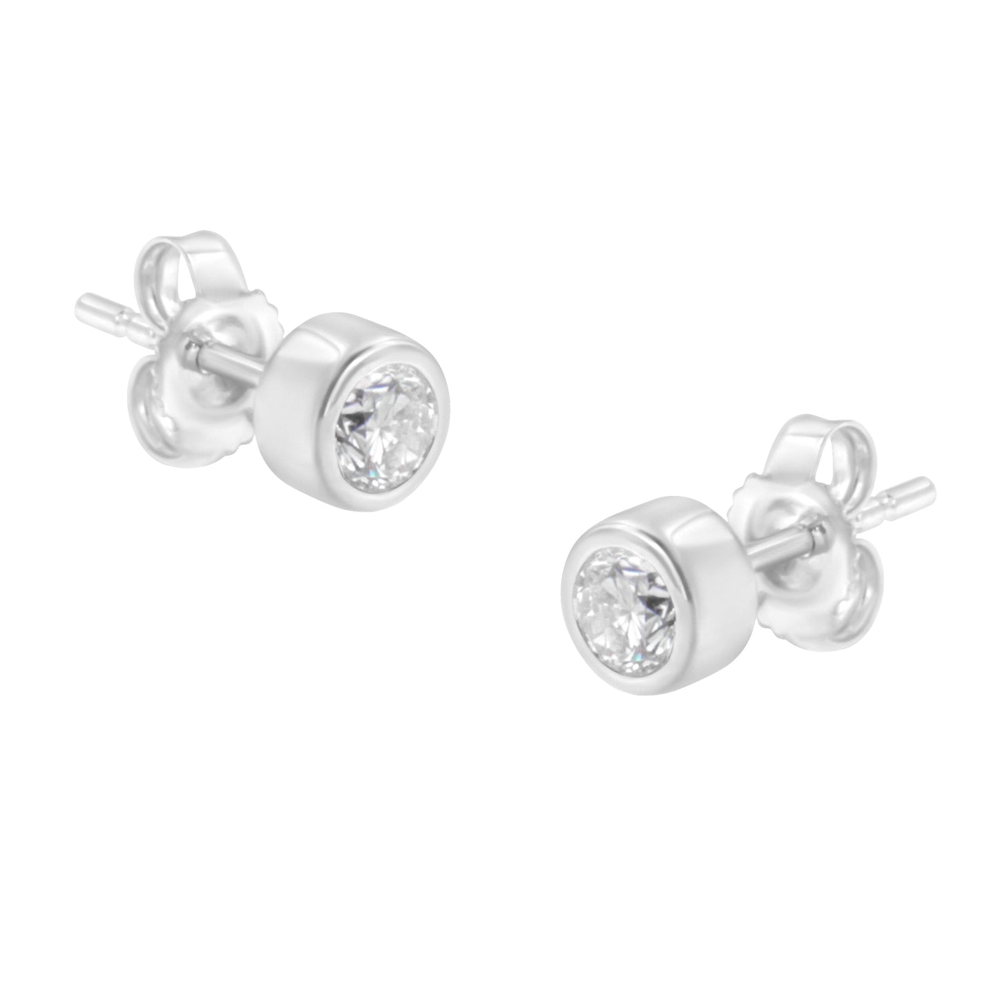 10K White Gold Diamond Bezel-Set Stud Earrings