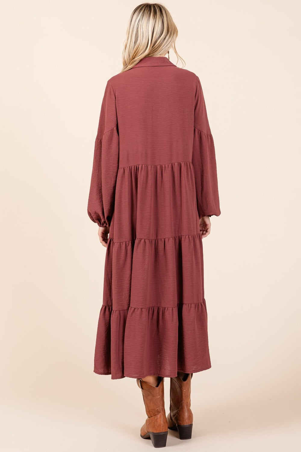 Vestido Midi de Manga Larga con Botones en Capas Elegante para Mujeres