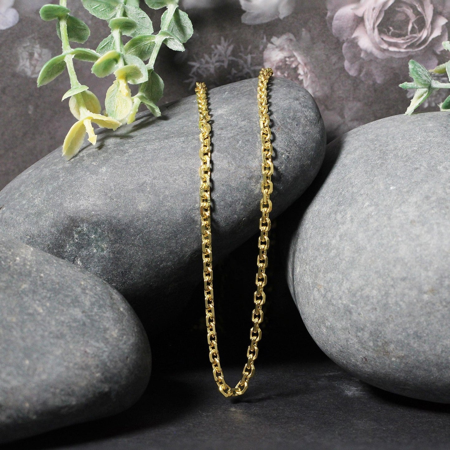 14k Yellow Gold Diamond Cut Cable Link Chain - 3.1mm
