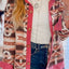 Retro Geometric Print Corduroy Trim Button-Up Jacket