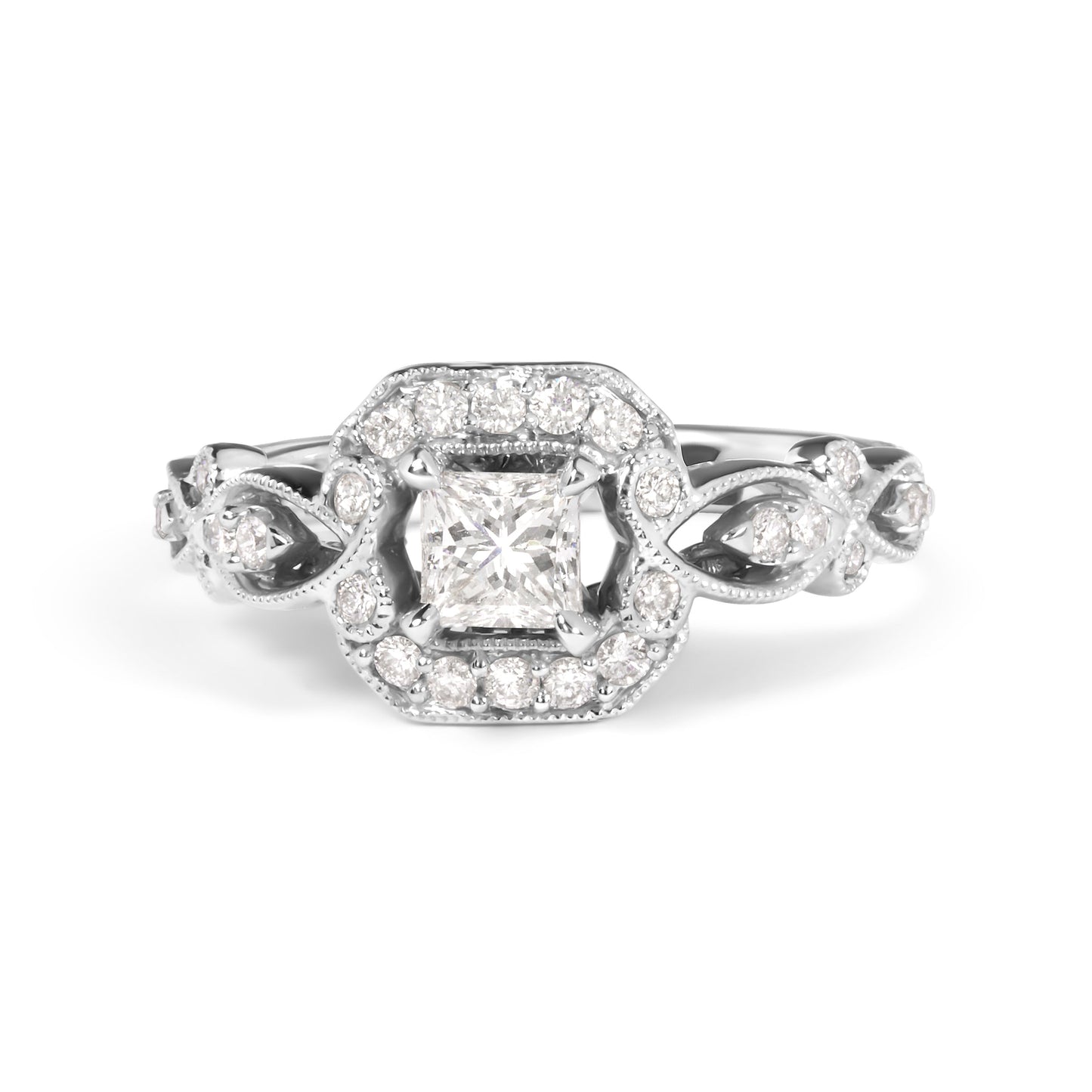 Anillo de Compromiso Halo de Diamantes en Oro Blanco de 14K - Talla 7