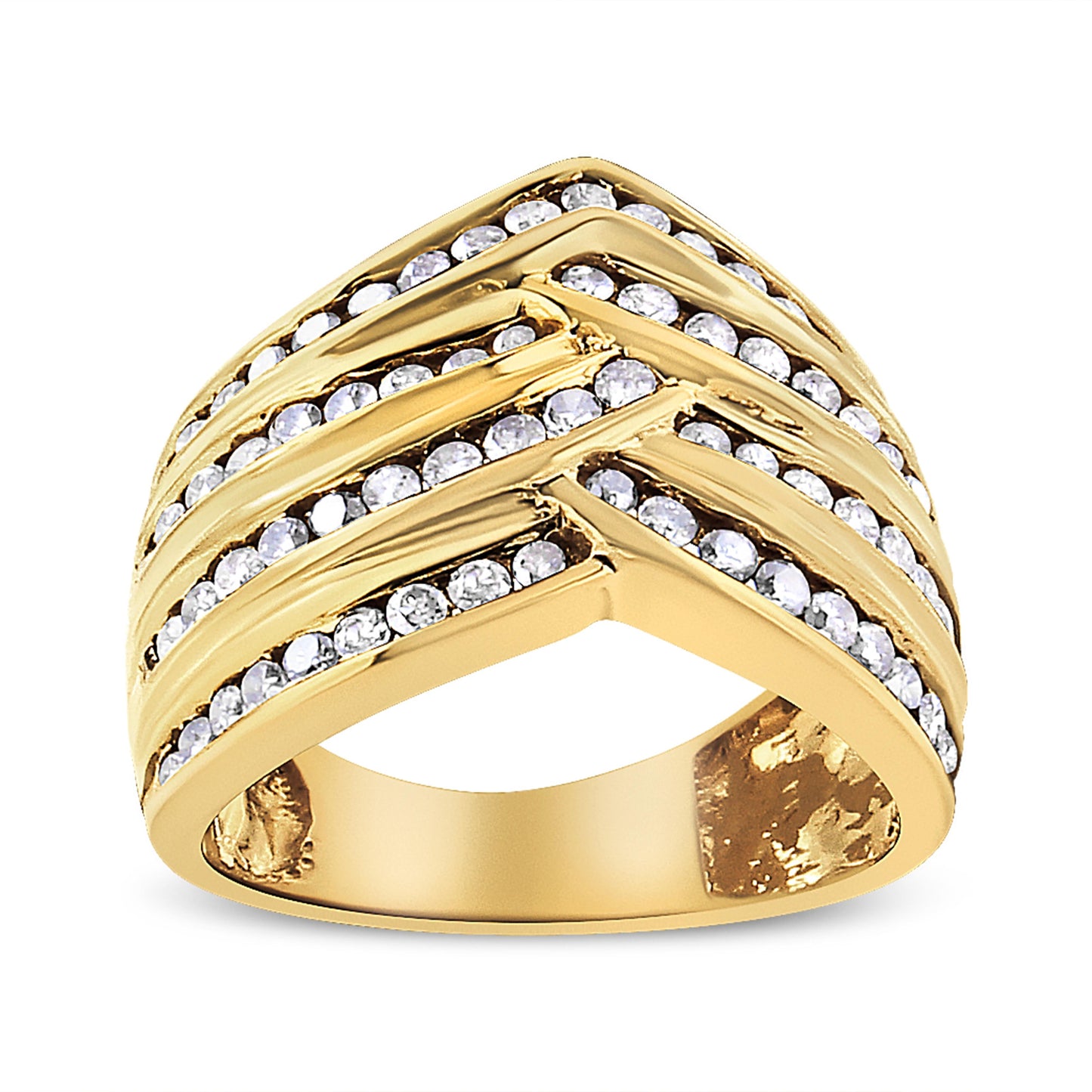 Bague en Argent Sterling Plaqué Or Jaune 10K avec Diamants en Canal