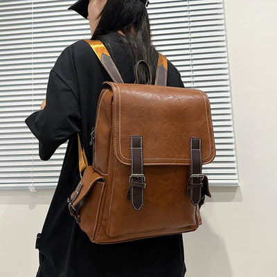 Sac à dos de voyage extérieur rétro en cuir authentique