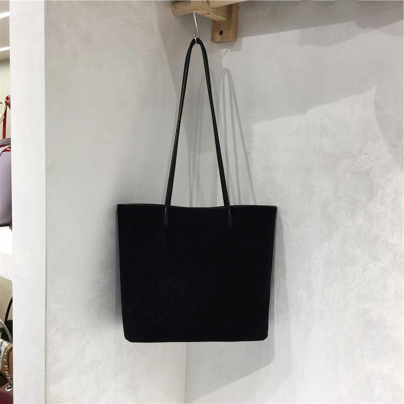 Retro Suede-Like Fabric Handheld Shoulder Tote Bag