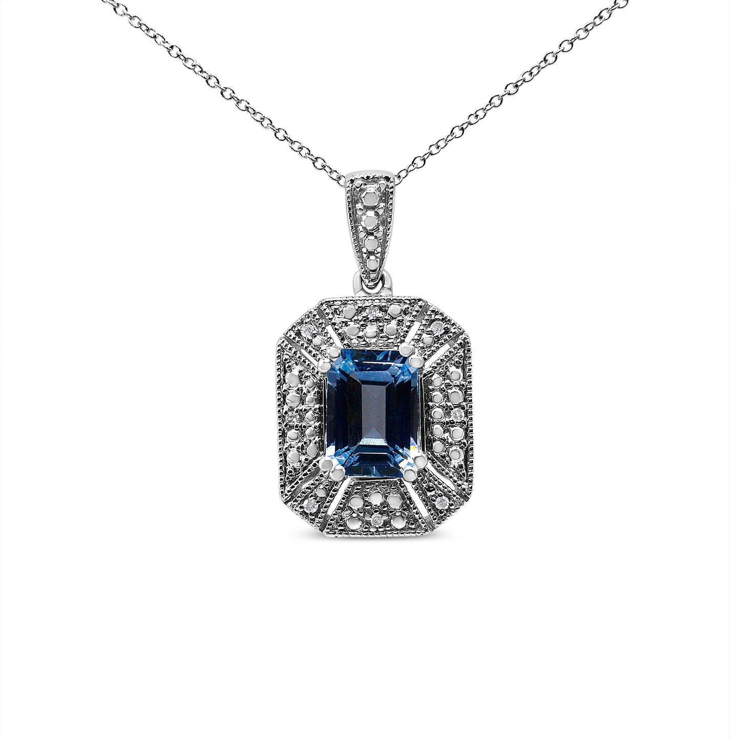 Pendentif en argent sterling 0,925 avec topaze bleue et accents de diamant