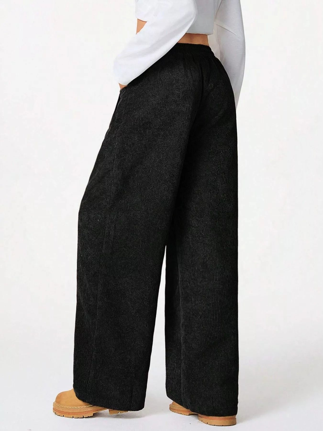 Pantalons en velours côtelé à taille élastique et jambes larges
