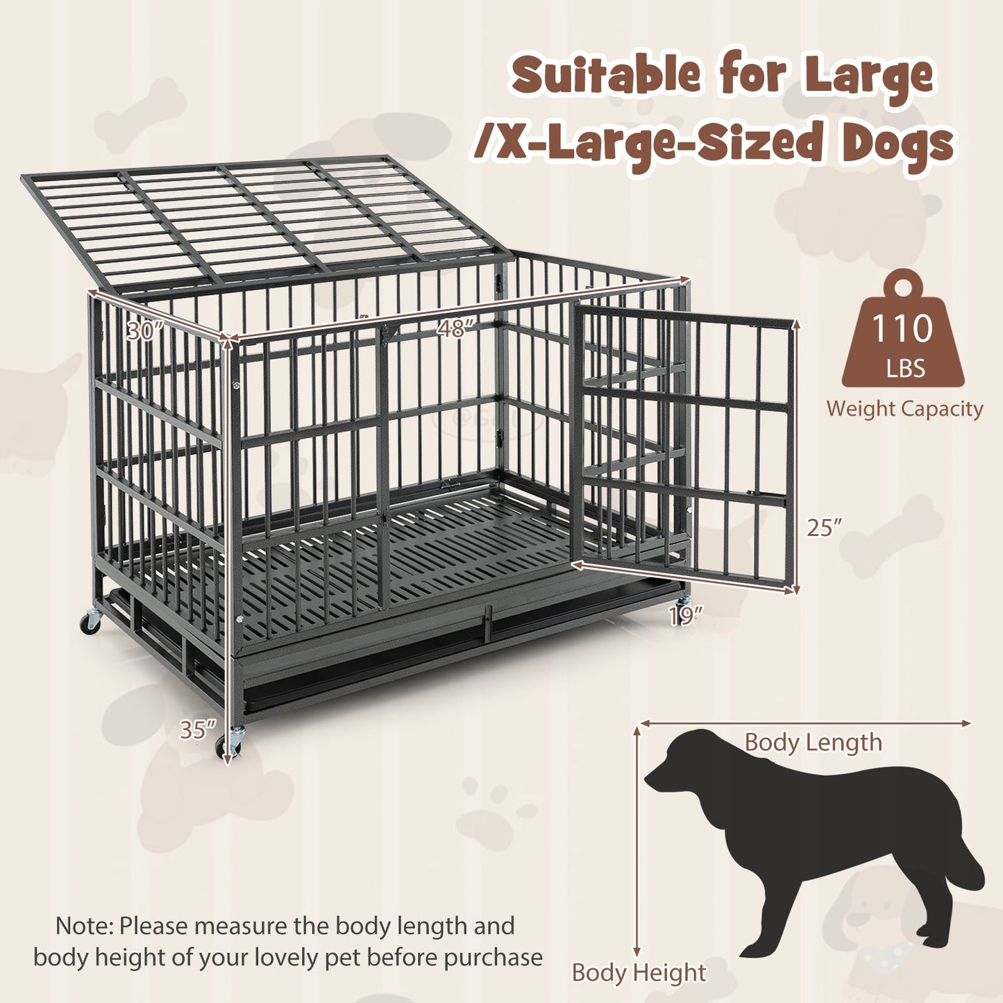Jaula para Perros de Metal Plegable de 48 Pulgadas con Ruedas Bloqueables