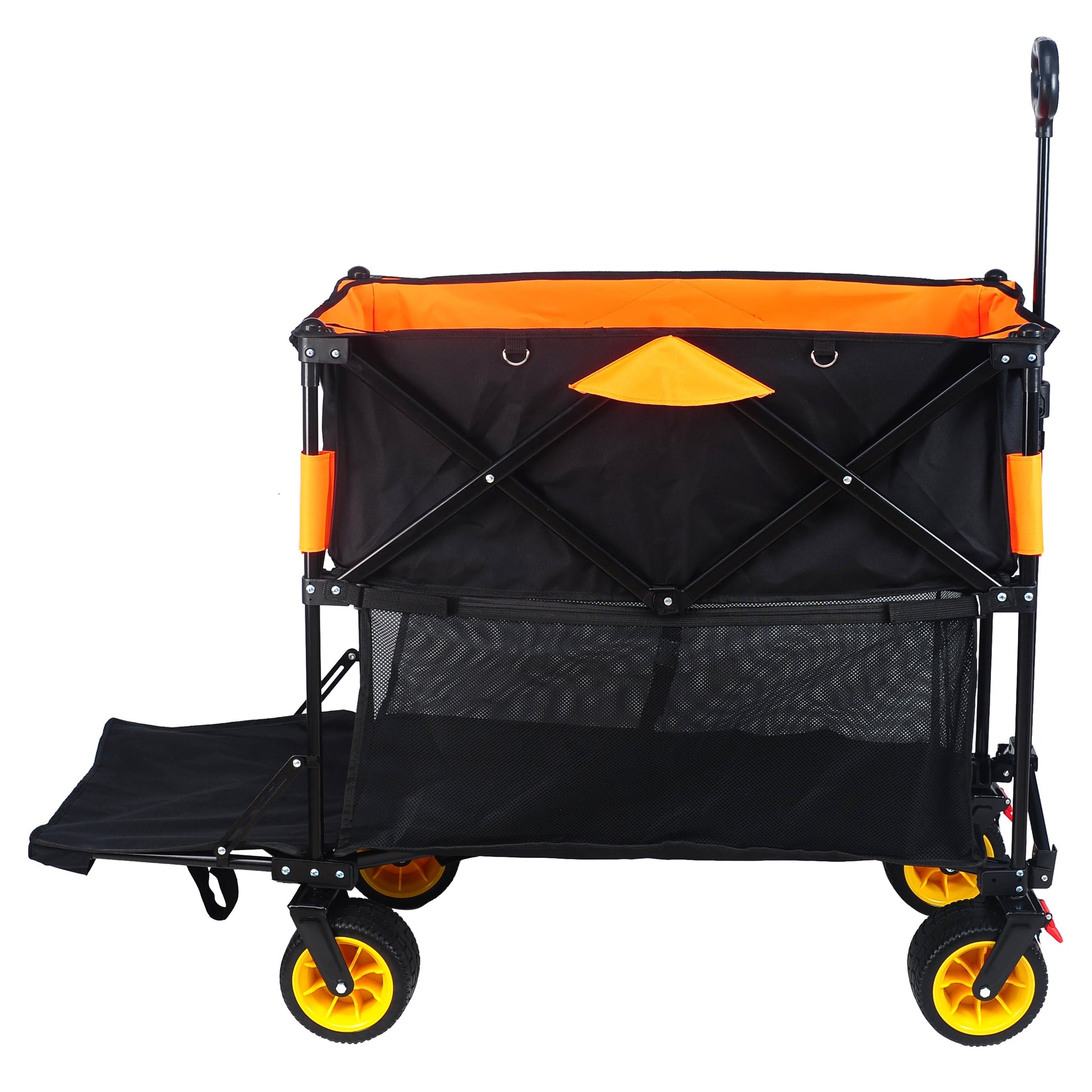 Big large capacity Folding cart Extra Long Extender Wagon Cart Folding Wagon Garden Shopping Beach Cart (black +orange) - Korvel