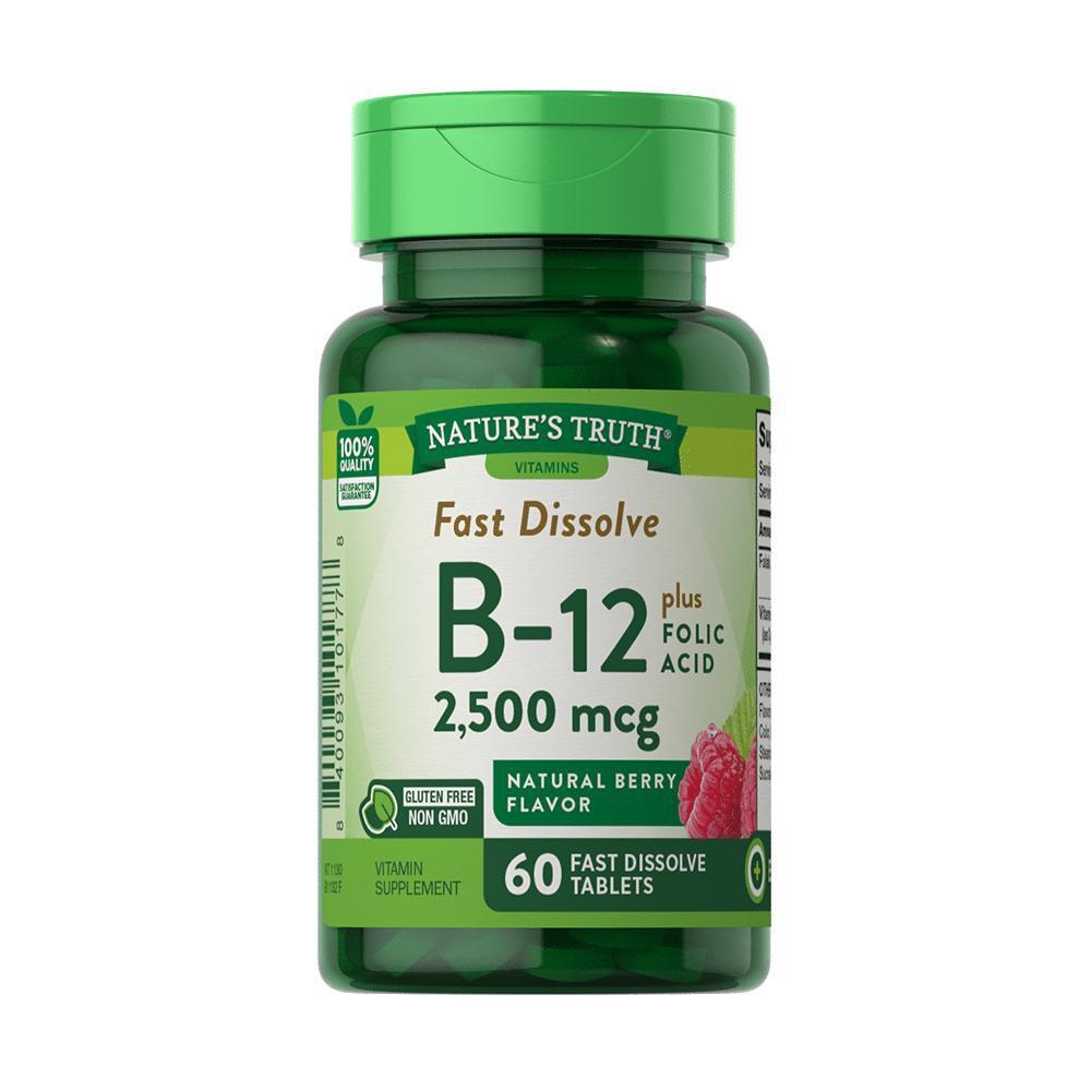 Vitamina B-12 2500mcg con Ácido Fólico de Nature's Truth - 60 Tabletas de Disolución Rápida